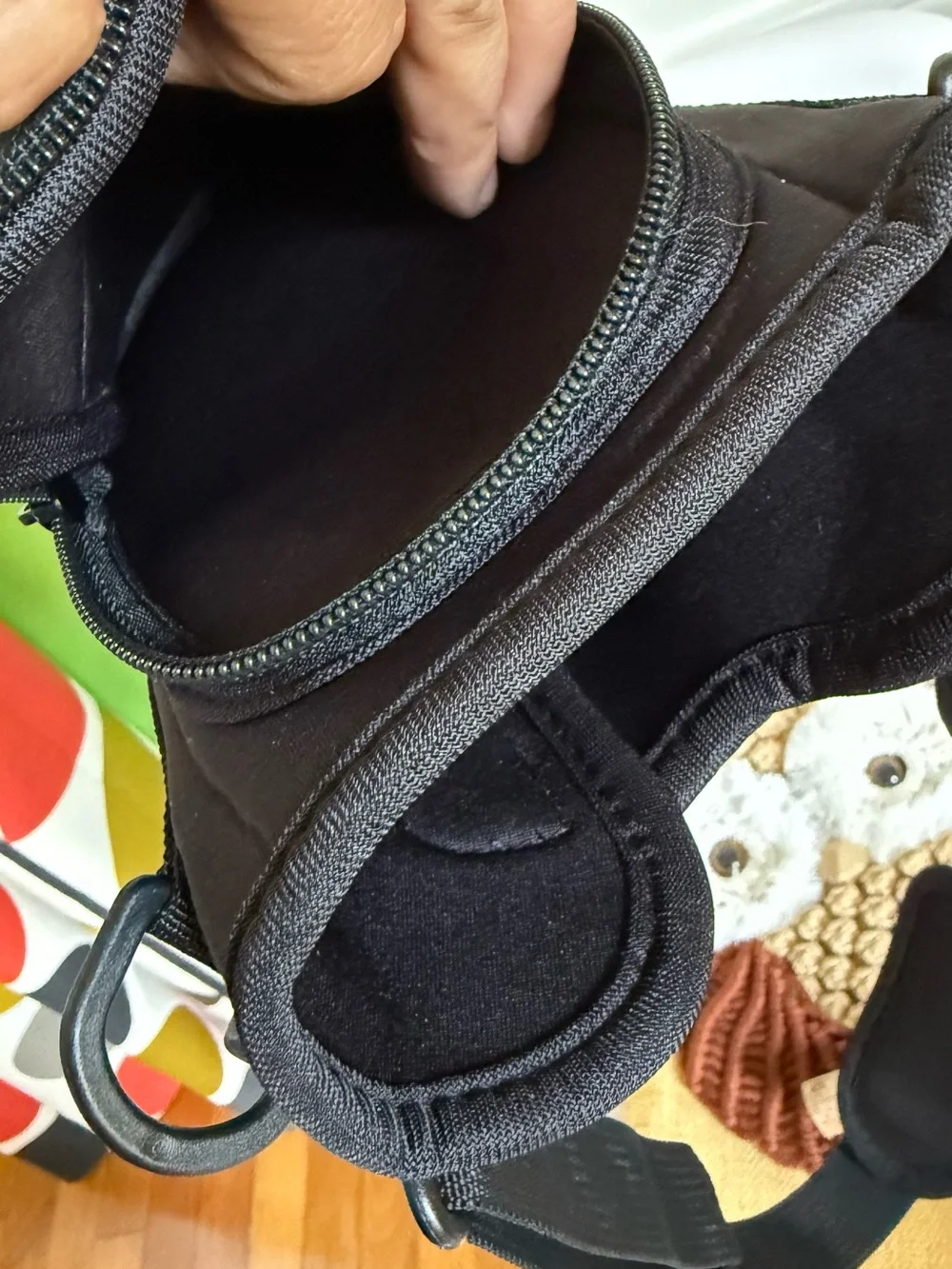 Black Crossbody Water bottle Sling Bag with zippered phone pocket and key ring